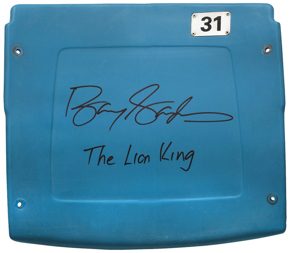 Barry Sanders Signed Detroit Silverdome Stadium Light Blue Seatback w/The Lion King - SANSTB311 - Barry Sanders Signed Detroit Silverdome Stadium Light Blue Seatback w/The Lion King product image