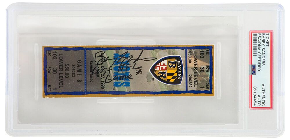 Barry Sanders Signed Lions vs Ravens Dec 27, 1998 Ticket Stub w/Last NFL Game (PSA Encapsulated) - SANTIC307 - Barry Sanders Signed Lions vs Ravens Dec 27, 1998 Ticket Stub w/Last NFL Game (PSA Encapsulated) product image