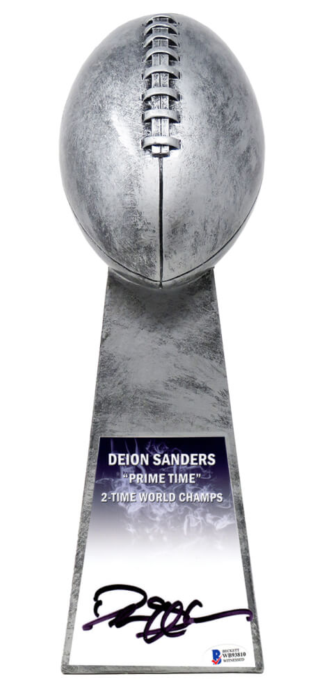 Deion Sanders Signed Football World Champion 15 Inch Replica Silver Trophy (Beckett) - SANTRO301 - Deion Sanders Signed Football World Champion 15 Inch Replica Silver Trophy (Beckett) product image