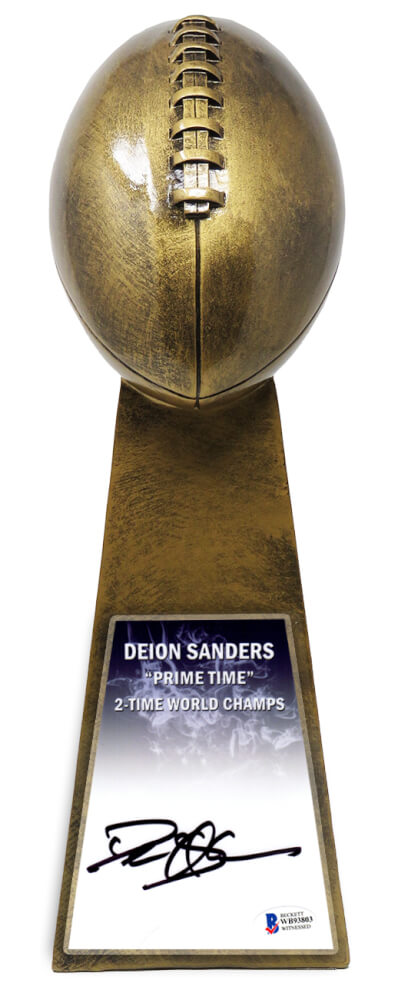 Deion Sanders Signed Football World Champion 15 Inch Replica Gold Trophy (Beckett) - SANTRO302 - Deion Sanders Signed Football World Champion 15 Inch Replica Gold Trophy (Beckett) product image