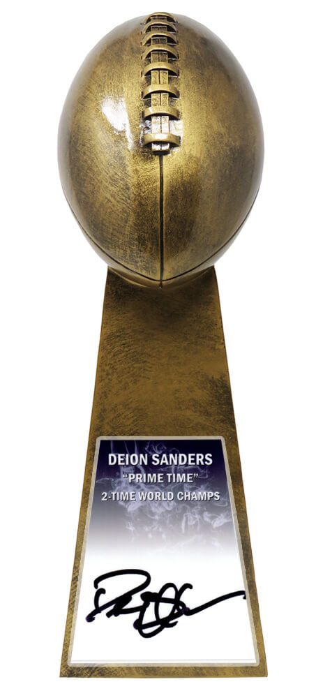 Deion Sanders Signed Football World Champion 15 Inch Replica Gold Trophy - SANTRO304 - Deion Sanders Signed Football World Champion 15 Inch Replica Gold Trophy product image