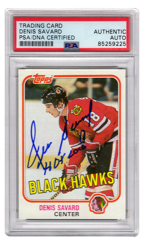 Denis Savard Signed Chicago Blackhawks 1981 Topps Rookie Card #75 w/HOF 2000 - (PSA Encapsulated) - SAVCAR401 - Denis Savard Signed Chicago Blackhawks 1981 Topps Rookie Card #75 w/HOF 2000 - (PSA Encapsulated) product image