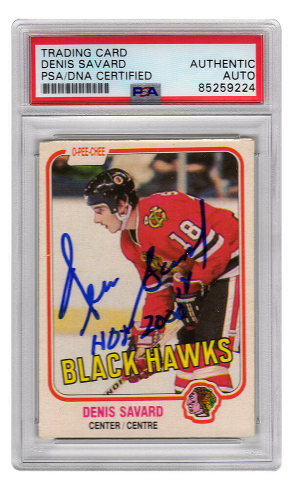 Denis Savard Signed Chicago Blackhawks 1981 O-Pee-Chee Rookie Card #63 w/HOF 2000 - (PSA Encapsulated) - SAVCAR402 - Denis Savard Signed Chicago Blackhawks 1981 O-Pee-Chee Rookie Card #63 w/HOF 2000 - (PSA Encapsulated) product image