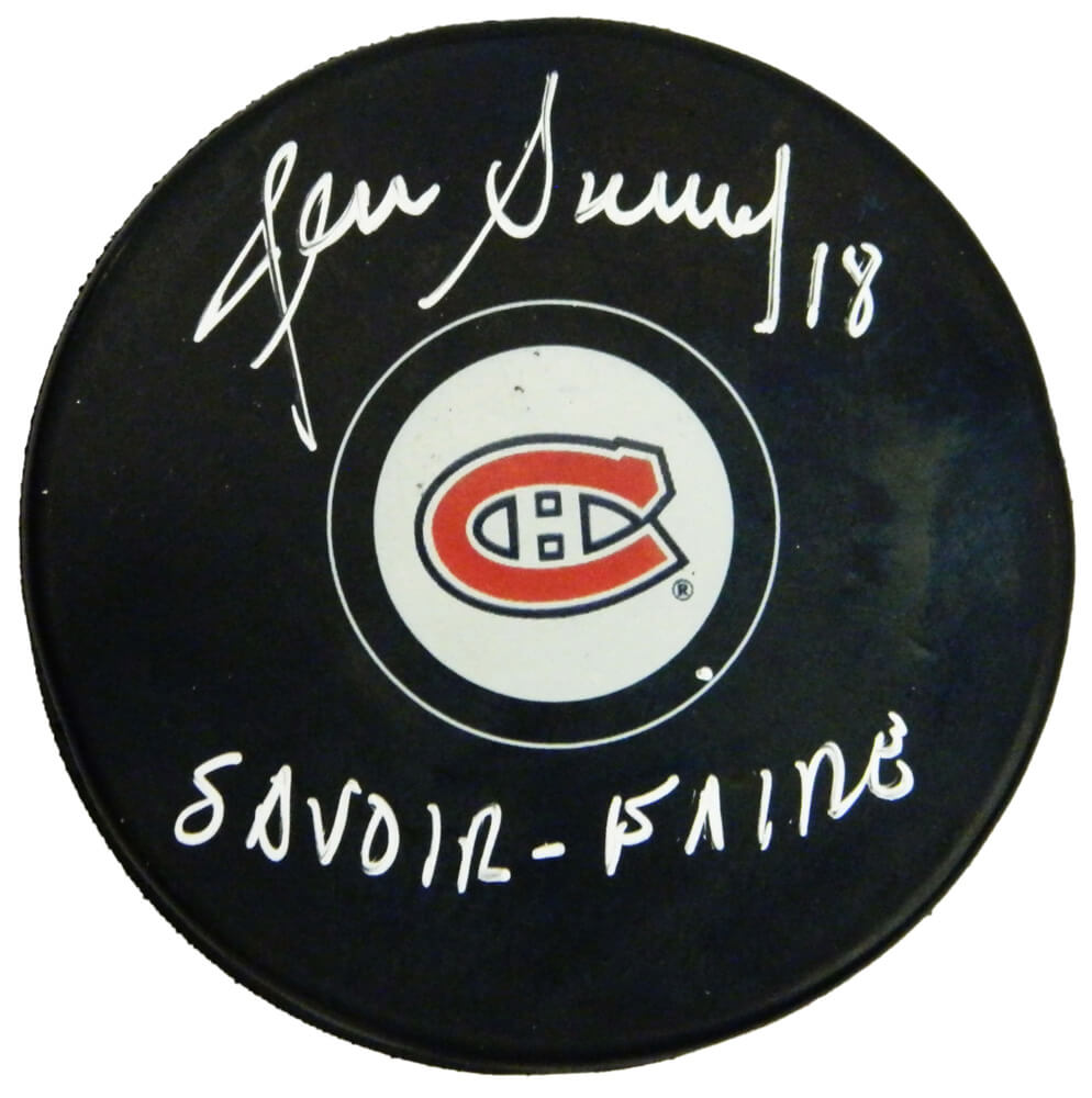 Denis Savard Signed Montreal Canadiens Logo Hockey Puck w/Savoir Faire - SAVPUC408 - Denis Savard Signed Montreal Canadiens Logo Hockey Puck w/Savoir Faire product image