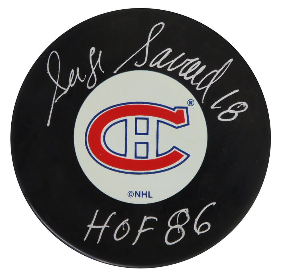 Serge Savard Signed Montreal Canadiens Large Logo Hockey Puck w/HOF'86 - SAVPUC421 - Serge Savard Signed Montreal Canadiens Large Logo Hockey Puck w/HOF'86 product image