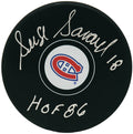 Serge Savard Signed Montreal Canadiens Logo Hockey Puck w/HOF'86 - SAVPUC423 - Serge Savard Signed Montreal Canadiens Logo Hockey Puck w/HOF'86 product image