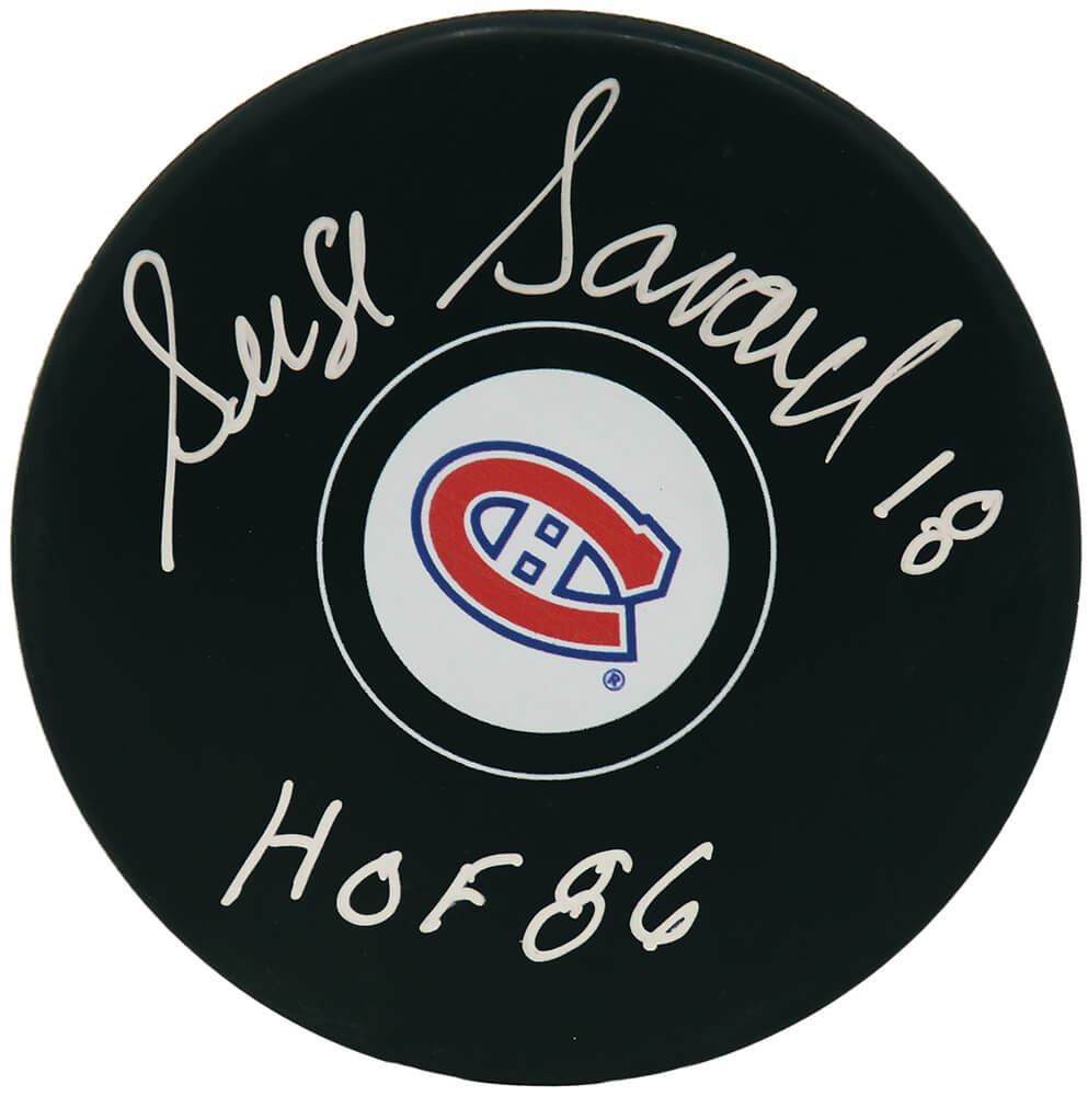 Serge Savard Signed Montreal Canadiens Logo Hockey Puck w/HOF'86 - SAVPUC423 - Serge Savard Signed Montreal Canadiens Logo Hockey Puck w/HOF'86 product image