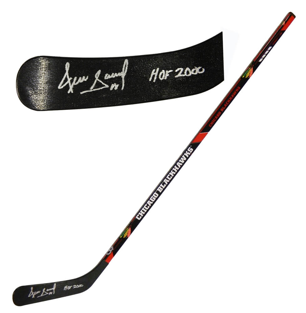 Denis Savard Signed Chicago Blackhawks Logo 48 Inch Full Size Hockey Stick w/HOF 2000 - SAVSTK400 - Denis Savard Signed Chicago Blackhawks Logo 48 Inch Full Size Hockey Stick w/HOF 2000 product image