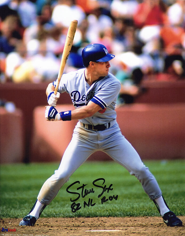 Steve Sax Signed Los Angeles Dodgers Batting Action 8x10 Photo w/82 NL ROY - SAX08P102 - Steve Sax Signed Los Angeles Dodgers Batting Action 8x10 Photo w/82 NL ROY product image