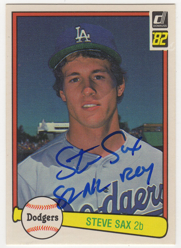 Steve Sax Signed Los Angeles Dodgers 1982 Donruss Rookie Baseball Card #624 w/82 NL ROY - SAXCAR101 - Steve Sax Signed Los Angeles Dodgers 1982 Donruss Rookie Baseball Card #624 w/82 NL ROY product image
