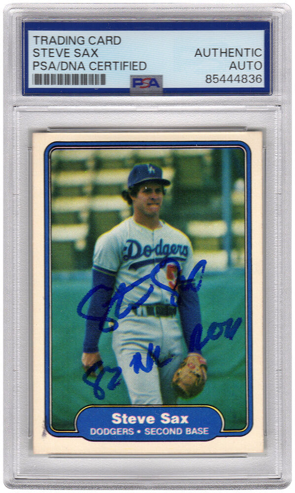Steve Sax Signed Los Angeles Dodgers 1982 Fleer Rookie Baseball Card #21 w/82 NL ROY - (PSA Encapsulated) - SAXCAR104 - Steve Sax Signed Los Angeles Dodgers 1982 Fleer Rookie Baseball Card #21 w/82 NL ROY - (PSA Encapsulated) product image