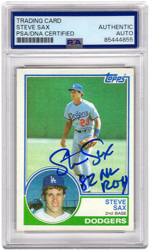 Steve Sax Signed Los Angeles Dodgers 1983 Topps Baseball Card #245 w/82 NL ROY - (PSA Encapsulated) - SAXCAR107 - Steve Sax Signed Los Angeles Dodgers 1983 Topps Baseball Card #245 w/82 NL ROY - (PSA Encapsulated) product image