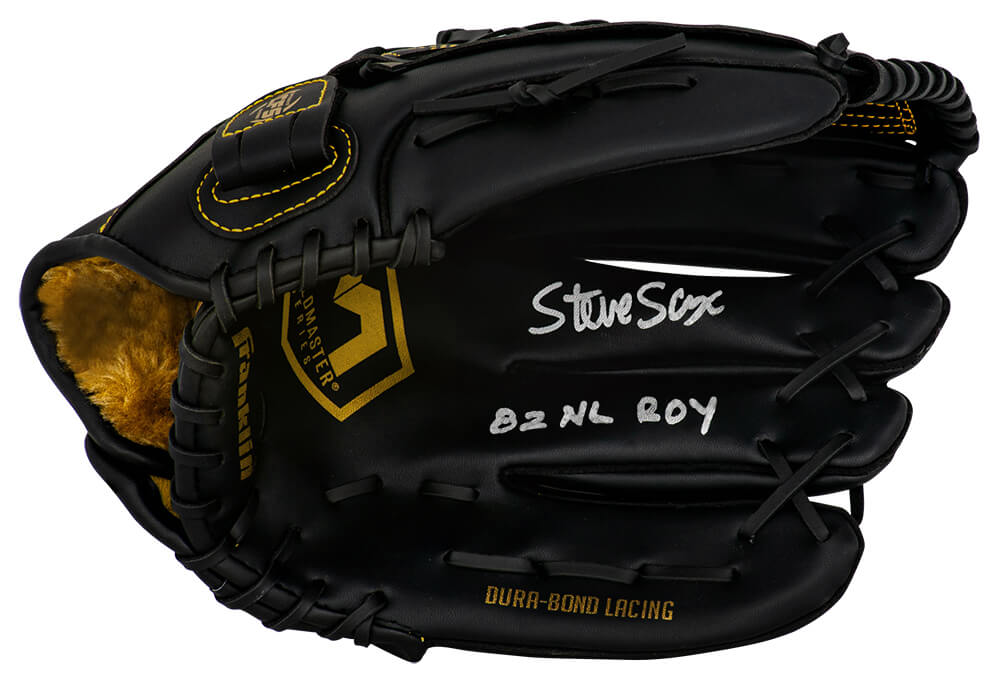 Steve Sax Signed Franklin Fieldmaster Black Baseball Fielders Glove w/82 NL ROY - SAXGLV100 - Steve Sax Signed Franklin Fieldmaster Black Baseball Fielders Glove w/82 NL ROY product image