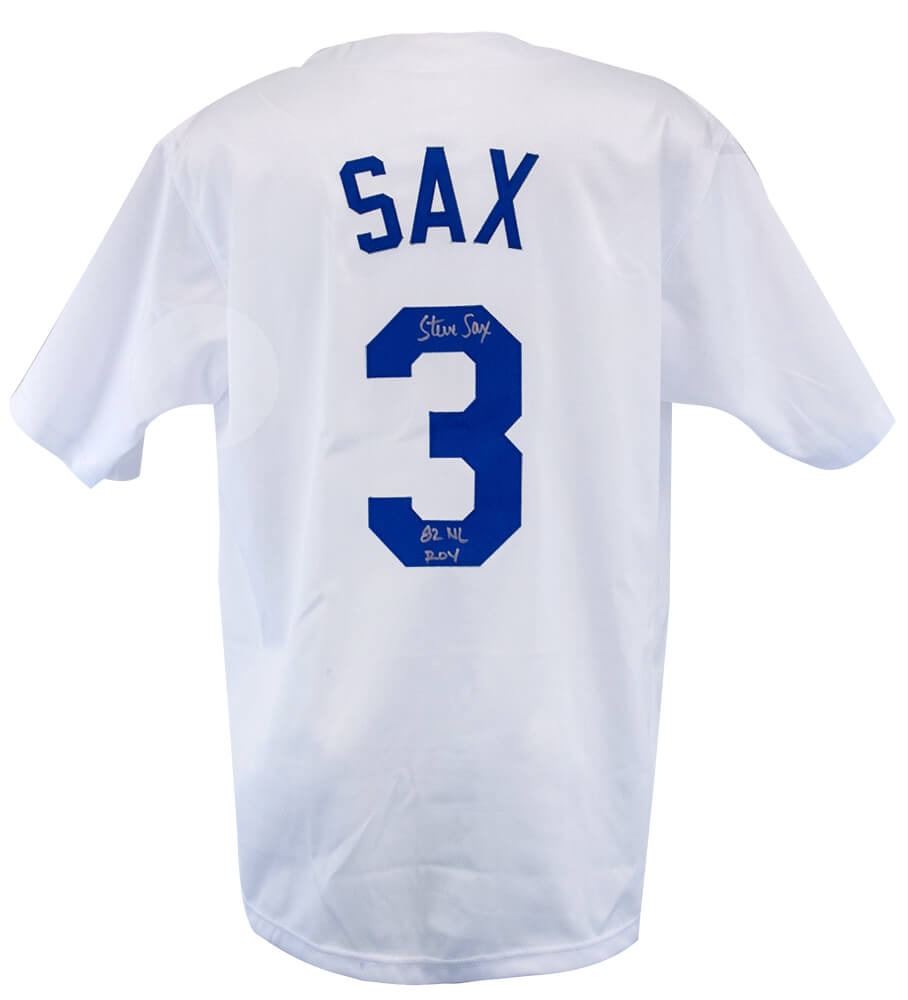 Steve Sax Signed White Custom Baseball Jersey w/82 NL ROY - SAXJRY100 - Steve Sax Signed White Custom Baseball Jersey w/82 NL ROY product image