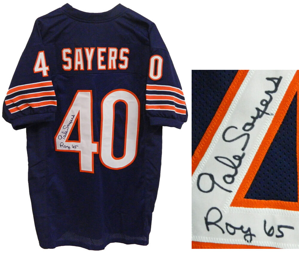 Gale Sayers Signed Navy Throwback Custom Jersey w/ROY 65 - SAYJRY303 - Gale Sayers Signed Navy Throwback Custom Jersey w/ROY 65 product image