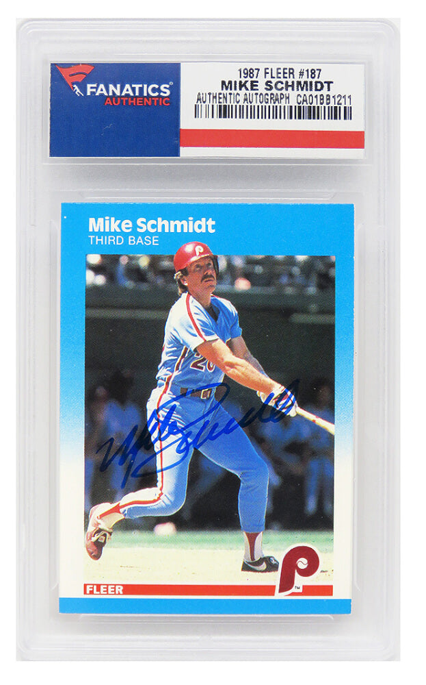 Mike  Schmidt Signed Philadelphia Phillies 1987 Fleer Trading Card #187 - (Fanatics Encapsulated) - SCHCAR100 - Mike Schmidt Signed Philadelphia Phillies 1987 Fleer Trading Card #187 - (Fanatics Encapsulated) product image