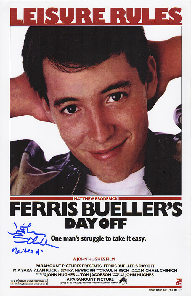 Jonathan Schmock Signed Ferris Bueller's Day Off 11x17 Movie Poster w/Maitre D - SCHPST510 - Jonathan Schmock Signed Ferris Bueller's Day Off 11x17 Movie Poster w/Maitre D product image