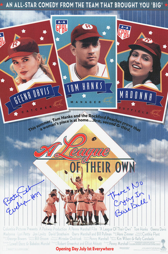 Bitty Schram Signed A League Of Their Own 11×17 Movie Poster w/Evelyn, There's No Crying In Baseball - SCHPST520 - Bitty Schram Signed A League Of Their Own 11×17 Movie Poster w/Evelyn, There's No Crying In Baseball product image