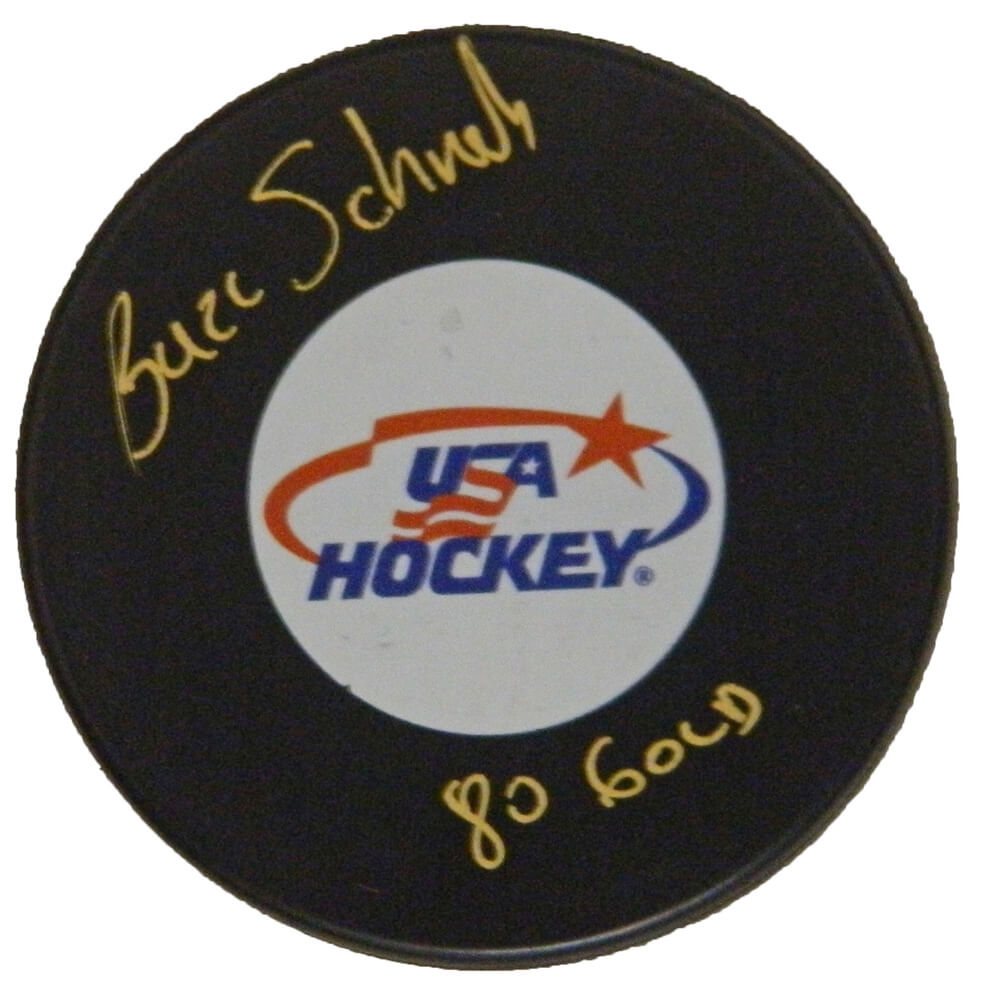 Buzz Schneider Signed USA Hockey Logo Hockey Puck w/80 Gold - SCHPUC400 - Buzz Schneider Signed USA Hockey Logo Hockey Puck w/80 Gold product image