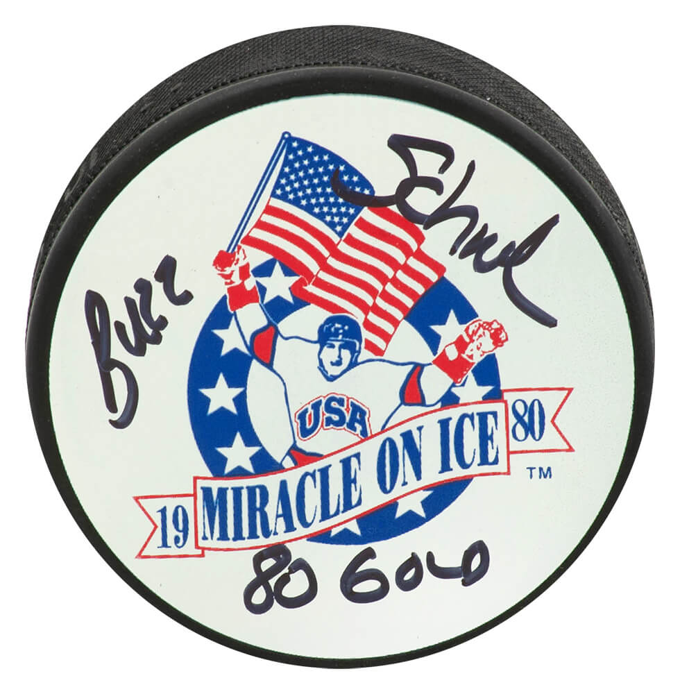 Buzz Schneider Signed 1980 Miracle On Ice Logo Hockey Puck w/80 Gold - SCHPUC402 - Buzz Schneider Signed 1980 Miracle On Ice Logo Hockey Puck w/80 Gold product image