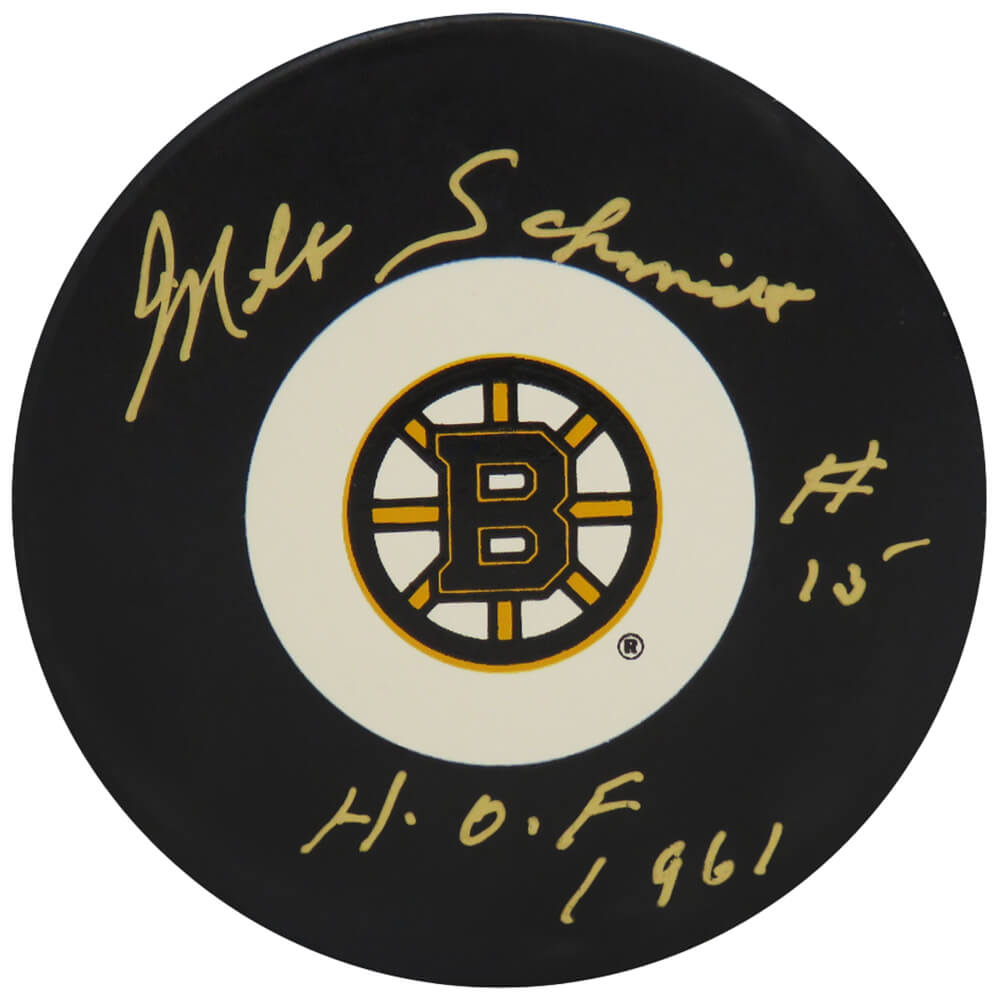 Milt Schmidt Signed Bruins Medium Logo Hockey Puck w/HOF 1961 - SCHPUC413 - Milt Schmidt Signed Bruins Medium Logo Hockey Puck w/HOF 1961 product image