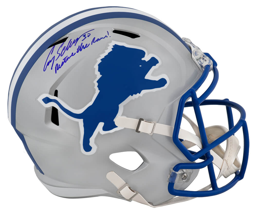 Cory Schlesinger Signed Detroit Lions Riddell Full Size Speed Replica Helmet w/Restore the Roar - SCHREP300 - Cory Schlesinger Signed Detroit Lions Riddell Full Size Speed Replica Helmet w/Restore the Roar product image