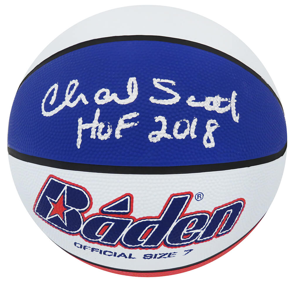 Charlie Scott Signed Baden Red, White & Blue Full Size Basketball w/HOF 2018 - SCOBSK204 - Charlie Scott Signed Baden Red, White & Blue Full Size Basketball w/HOF 2018 product image