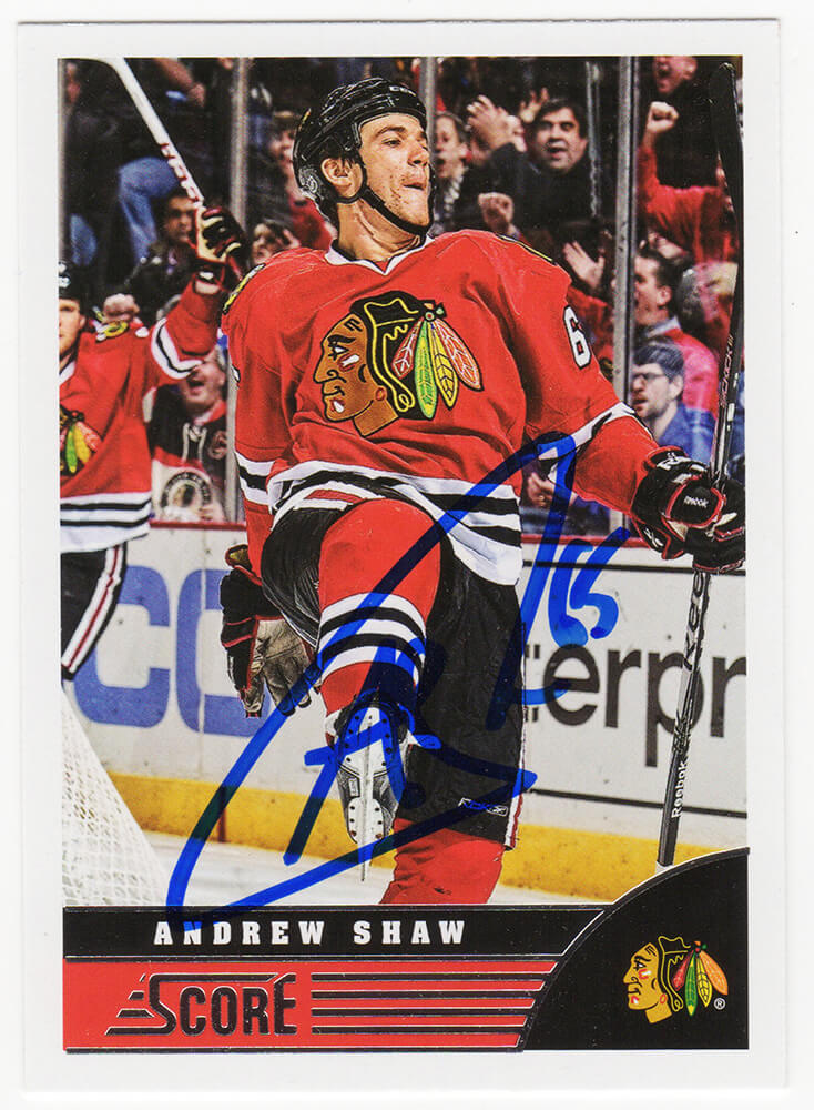 Andrew Shaw Signed Chicago Blackhawks 2013-14 Score Hockey Trading Card #105 - SHACAR401 - Andrew Shaw Signed Chicago Blackhawks 2013-14 Score Hockey Trading Card #105 product image