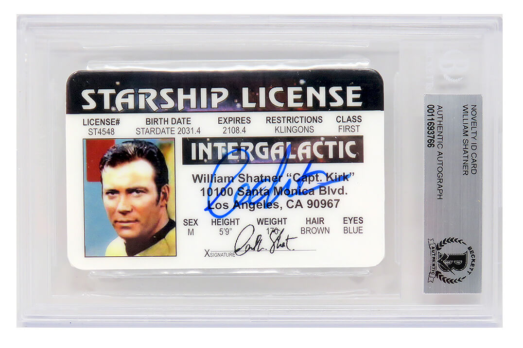 William Shatner Signed Captain Kirk Intergalactic Starship License - (Beckett Encapsulated) - SHACAR501 - William Shatner Signed Captain Kirk Intergalactic Starship License - (Beckett Encapsulated) product image