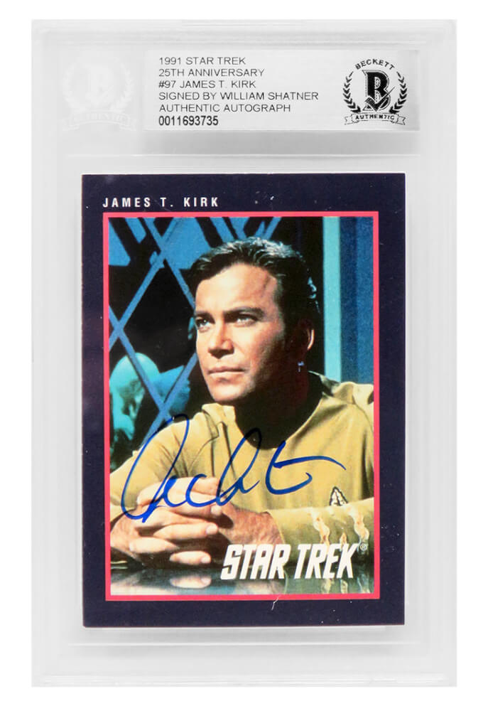 William Shatner Signed 1991 Star Trek 25th Anniversary James T. Kirk Impel Trading Card #97 - (Beckett Encapsulated) - SHACAR502 - William Shatner Signed 1991 Star Trek 25th Anniversary James T. Kirk Impel Trading Card #97 - (Beckett Encapsulated) product image