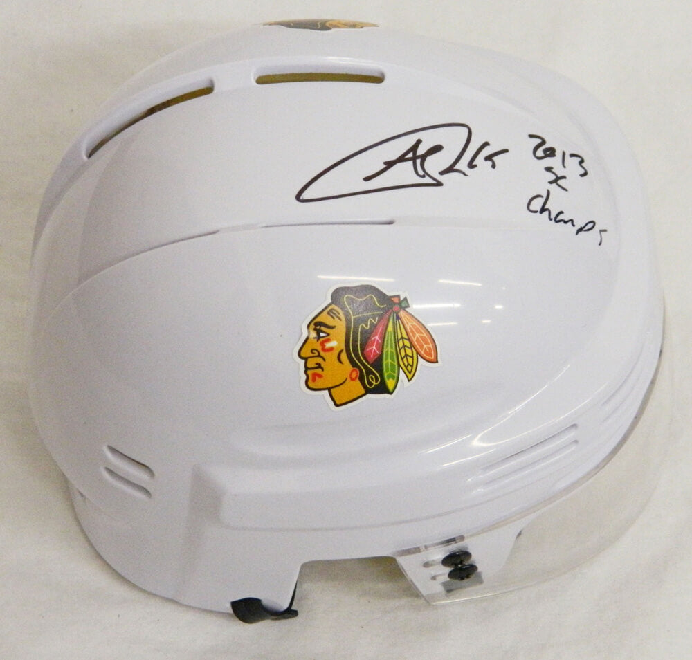 Andrew Shaw Signed Blackhawks White Hockey Mini Helmet w/2013 SC Champs - SHAMIN404 - Andrew Shaw Signed Blackhawks White Hockey Mini Helmet w/2013 SC Champs product image