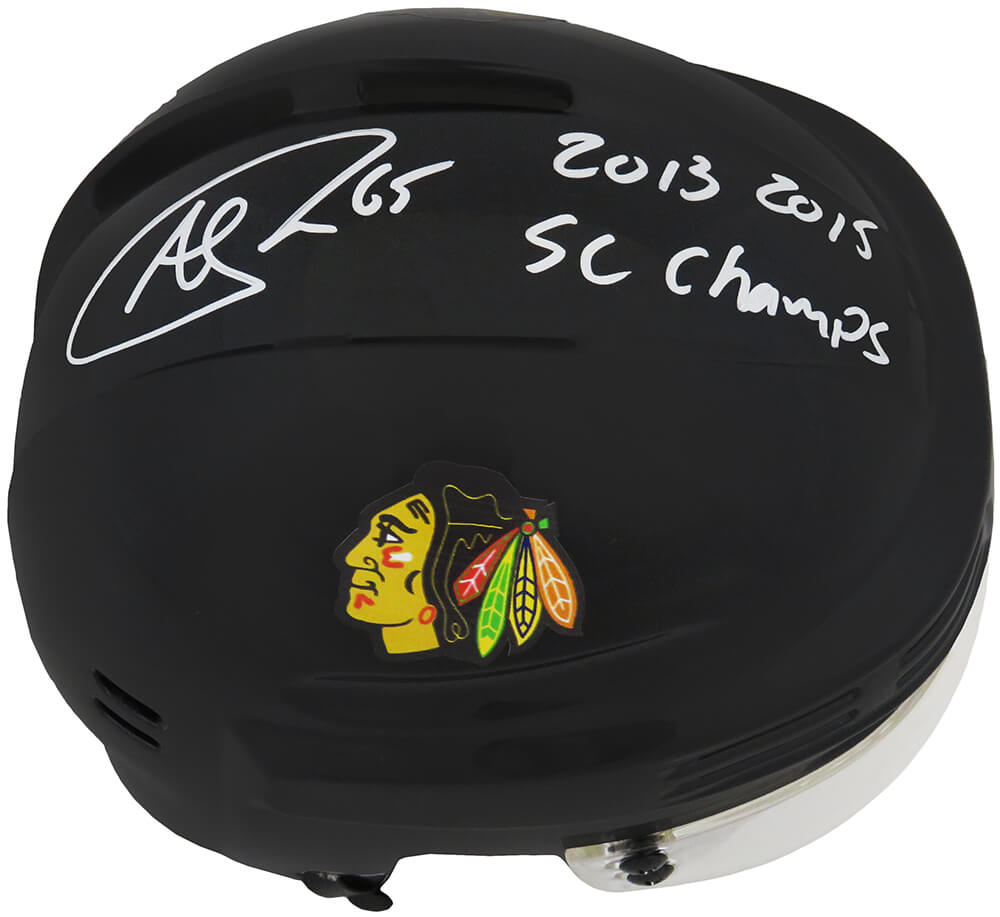 Andrew Shaw Signed Chicago Blackhawks Black Hockey Mini Helmet w/2013, 2015 SC Champs - SHAMIN405 - Andrew Shaw Signed Chicago Blackhawks Black Hockey Mini Helmet w/2013, 2015 SC Champs product image