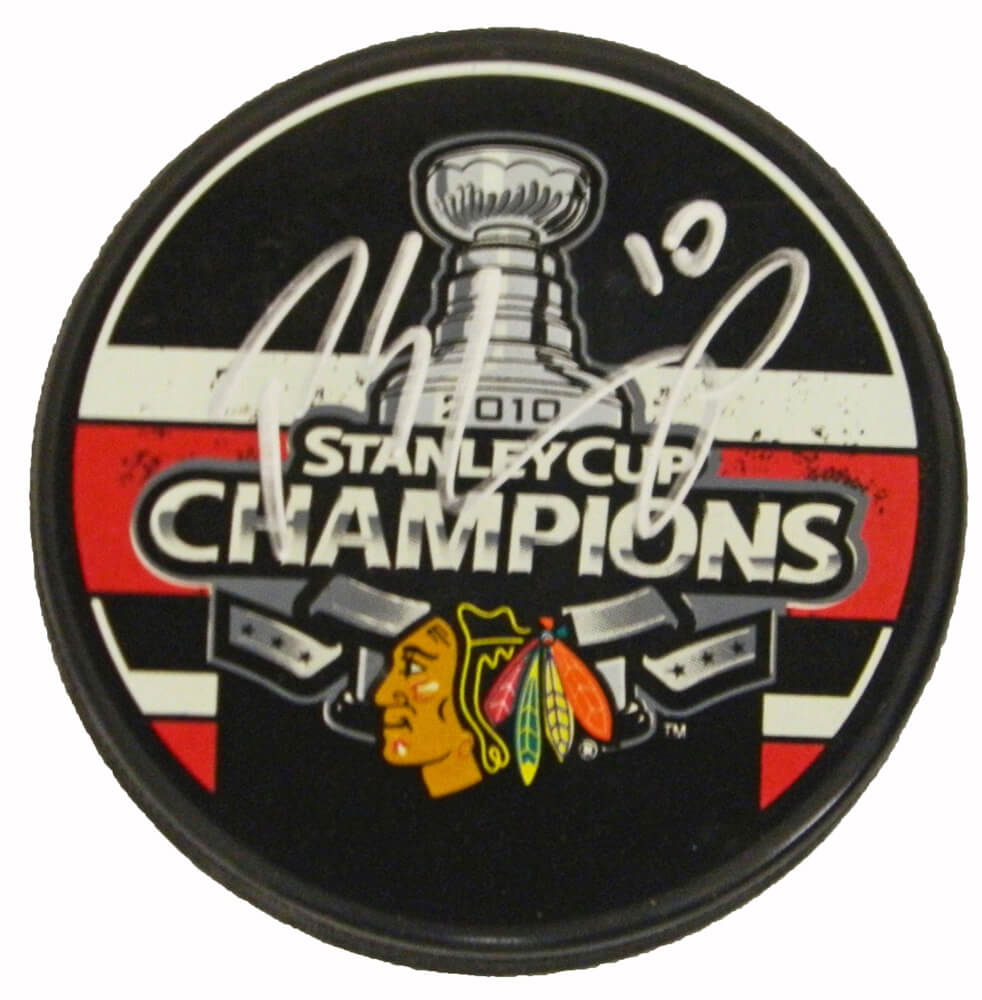 Patrick Sharp Signed Blackhawks 2010 Stanley Cup Champs Logo Hockey Puck - SHAPUC402 - Patrick Sharp Signed Blackhawks 2010 Stanley Cup Champs Logo Hockey Puck product image