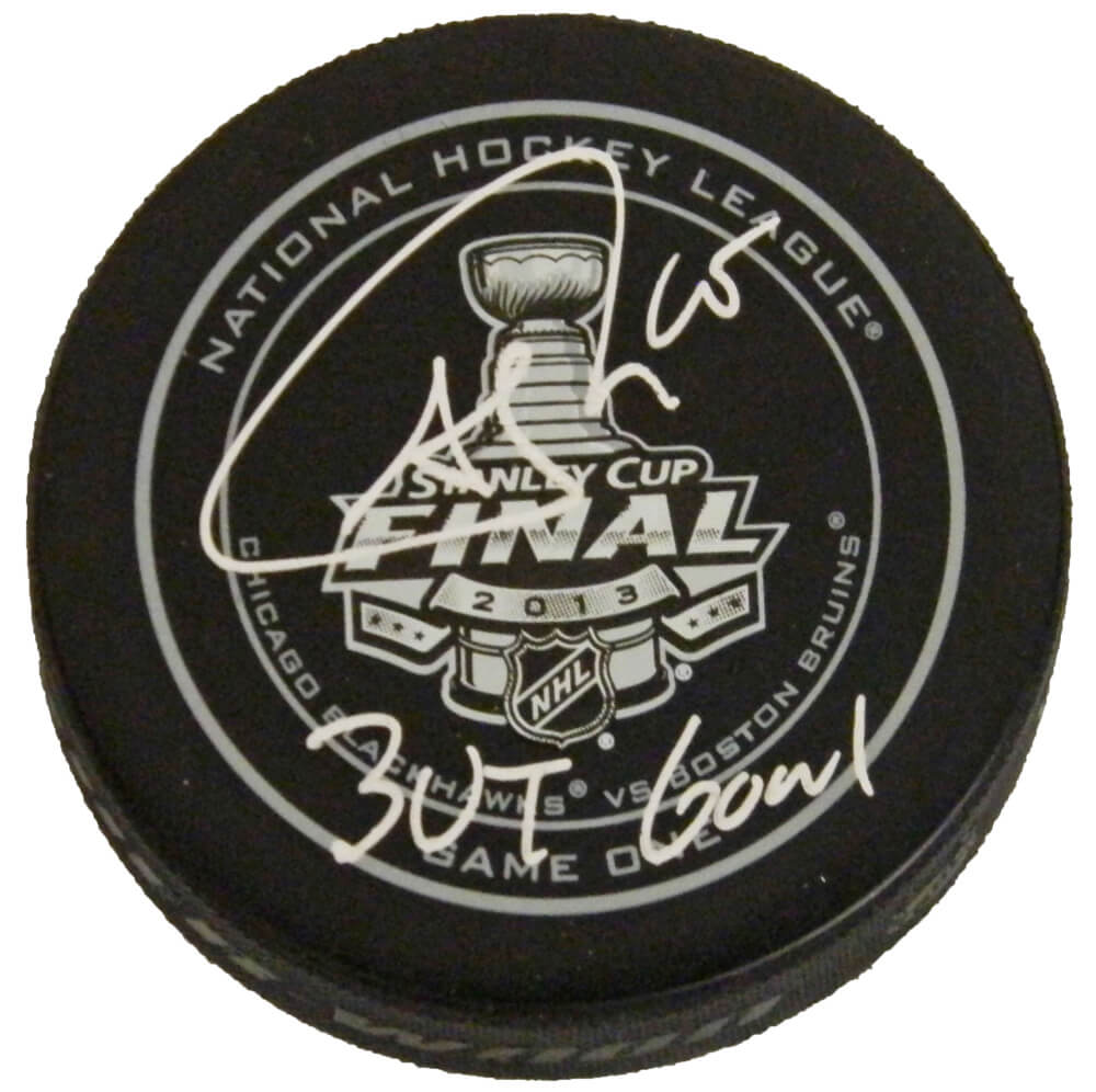 Andrew Shaw Signed Official 2013 Stanley Cup Finals Game 1 Hockey Puck w/"3OT Goal" - SHAPUC409 - Andrew Shaw Signed Official 2013 Stanley Cup Finals Game 1 Hockey Puck w/"3OT Goal" product image
