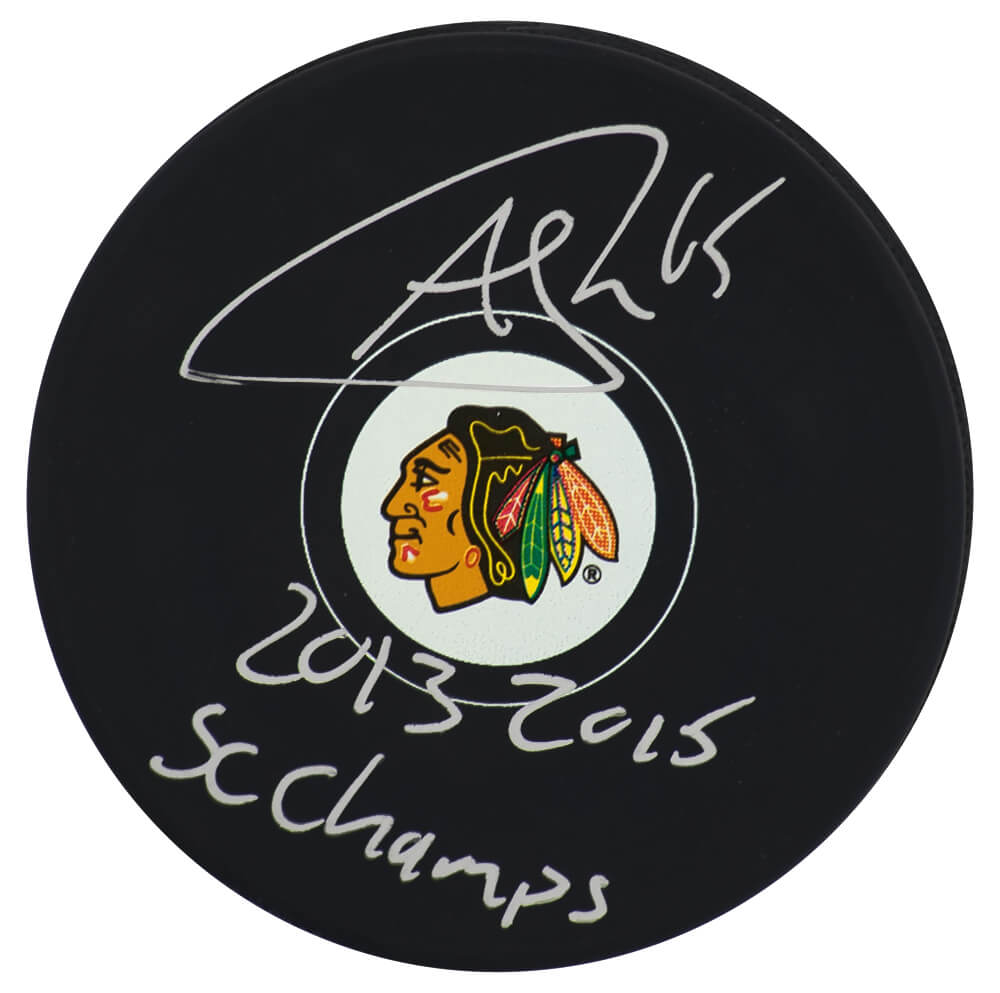 Andrew Shaw Signed Chicago Blackhawks Logo Hockey Puck w/2013, 2015 SC Champs - SHAPUC412 - Andrew Shaw Signed Chicago Blackhawks Logo Hockey Puck w/2013, 2015 SC Champs product image