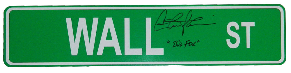 Charlie Sheen Signed Wall Street 4x18 Green Aluminum Street Sign w/Bud Fox - SHEOTH500 - Charlie Sheen Signed Wall Street 4x18 Green Aluminum Street Sign w/Bud Fox product image
