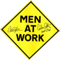 Charlie Sheen & Emilio Estevez Dual Signed Men At Work Yellow 12x12 Sign w/Golf Clap - SHEOTH501 - Charlie Sheen & Emilio Estevez Dual Signed Men At Work Yellow 12x12 Sign w/Golf Clap product image