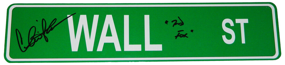 Charlie Sheen Signed Wall ST. 4x18 Green Aluminum Street Sign w/Bud Fox - SHEOTH502 - Charlie Sheen Signed Wall ST. 4x18 Green Aluminum Street Sign w/Bud Fox product image