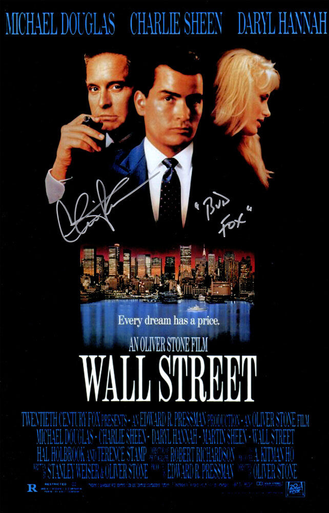 Charlie Sheen Signed Wall Street 11x17 Movie Poster w/Bud Fox - SHEPST502 - Charlie Sheen Signed Wall Street 11x17 Movie Poster w/Bud Fox product image
