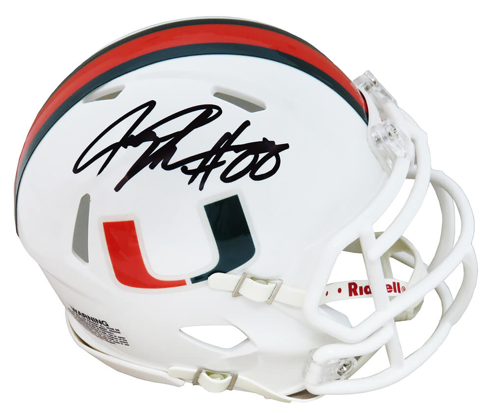 Jeremy Shockey Signed Miami Hurricanes Riddell Speed Mini Helmet - SHOMIN301 - Jeremy Shockey Signed Miami Hurricanes Riddell Speed Mini Helmet product image