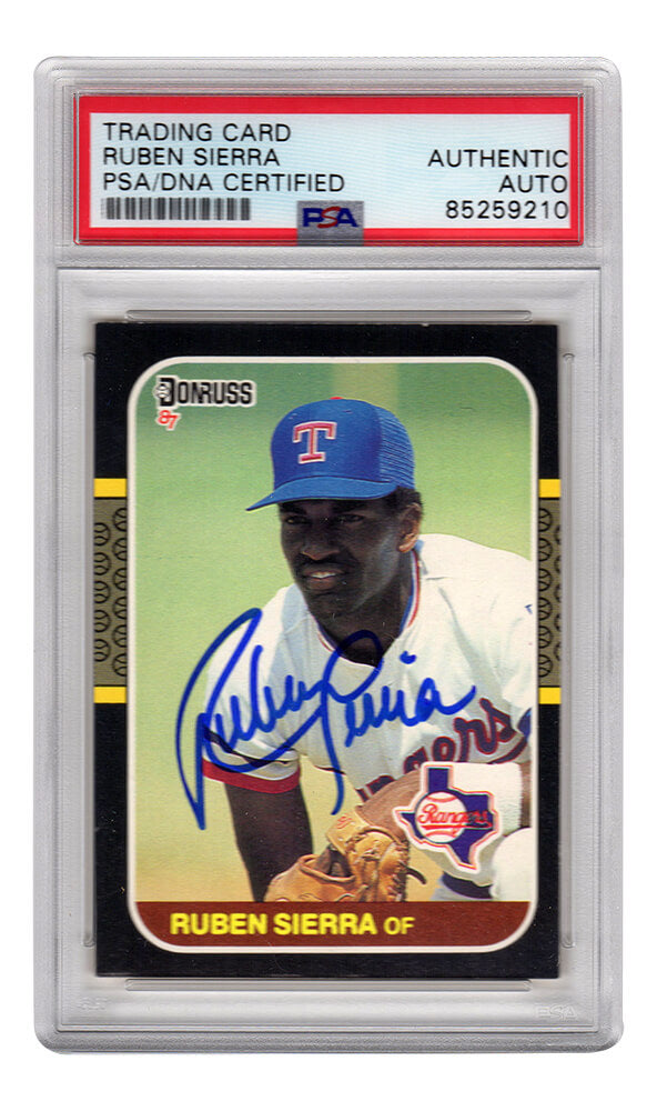 Ruben Sierra Signed Texas Rangers 1987 Donruss Rookie Baseball Trading Card #346 - (PSA Encapsulated) - SIECAR103 - Ruben Sierra Signed Texas Rangers 1987 Donruss Rookie Baseball Trading Card #346 - (PSA Encapsulated) product image