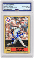Ruben Sierra Signed Rangers 1987 Topps Rookie Baseball Trading Card #261 - (PSA Encapsulated) - SIECAR105 - Ruben Sierra Signed Rangers 1987 Topps Rookie Baseball Trading Card #261 - (PSA Encapsulated) product image
