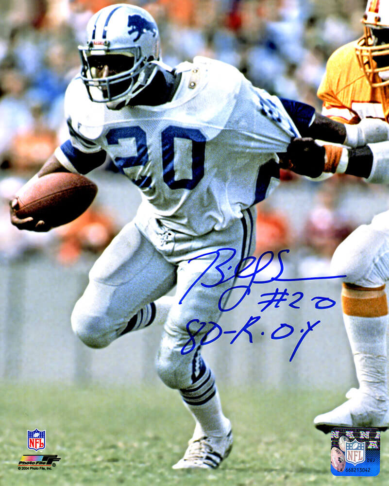 Billy Sims Signed Detroit Lions Running With Ball Action 8x10 Photo w/80 ROY - SIM08P315 - Billy Sims Signed Detroit Lions Running With Ball Action 8x10 Photo w/80 ROY product image