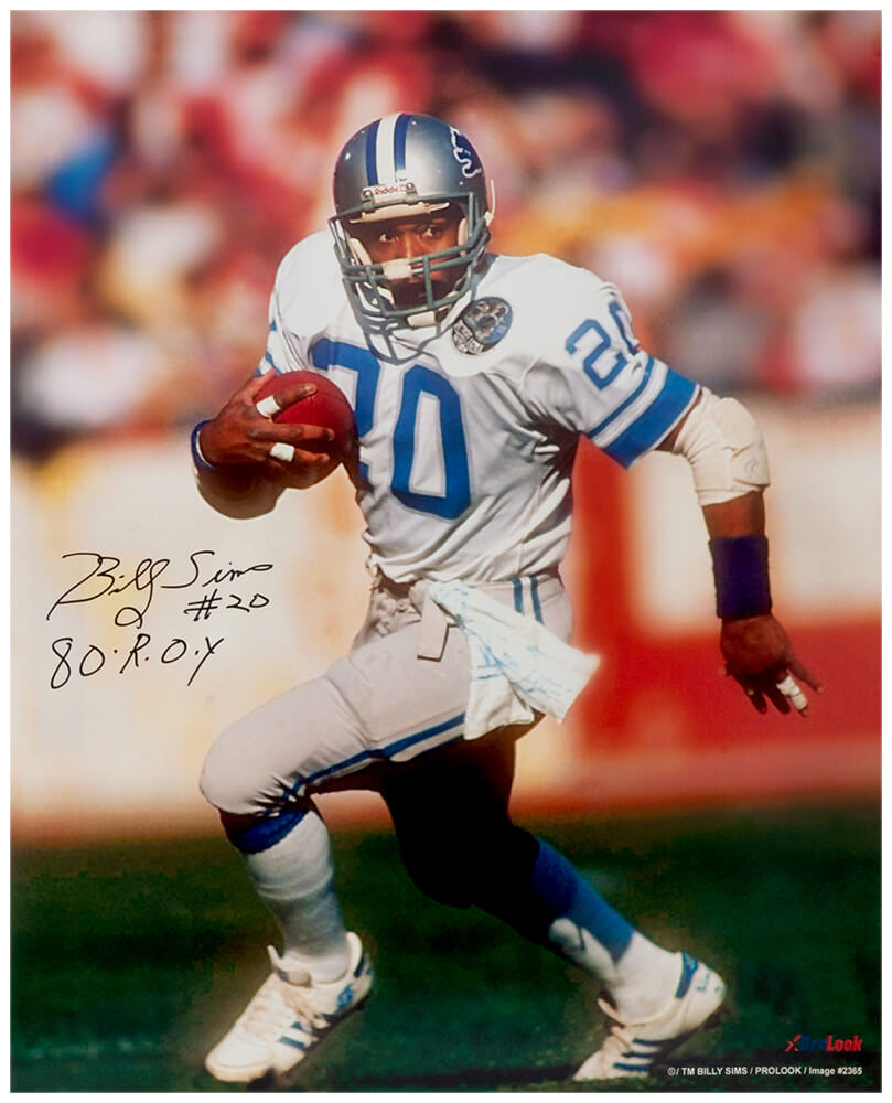 Billy Sims Signed Detroit Lions White Jersey Running 16x20 Photo w/80 ROY - SIM16P315 - Billy Sims Signed Detroit Lions White Jersey Running 16x20 Photo w/80 ROY product image