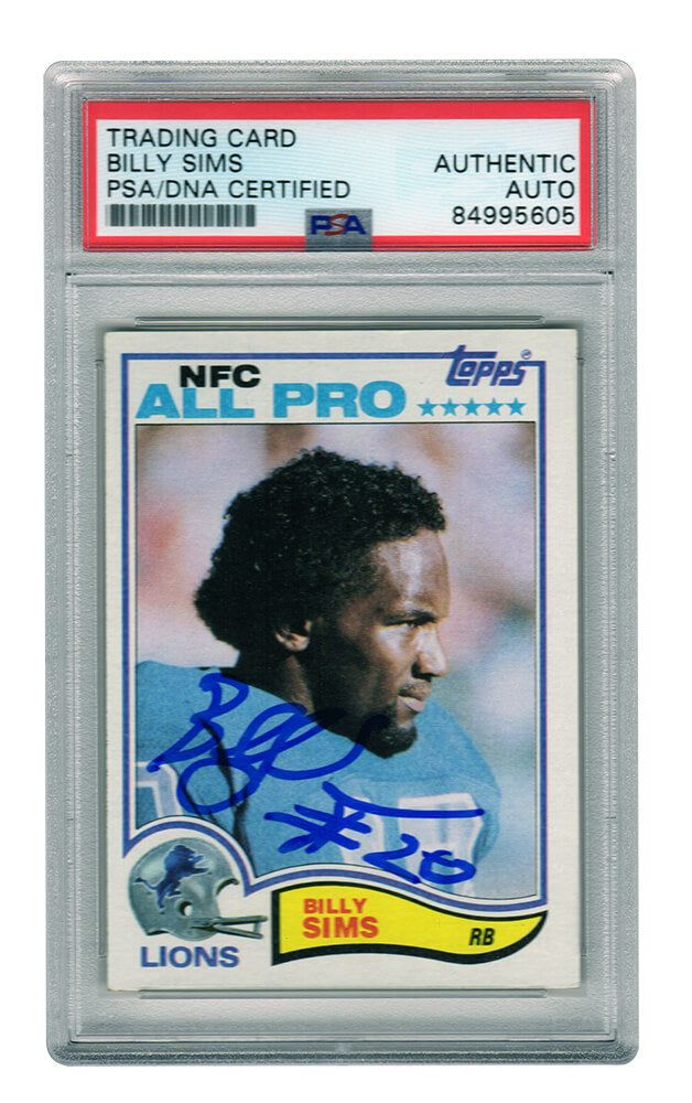 Billy Sims Signed Detroit Lions 1982 Topps Football Trading Card #349 - (PSA Encapsulated) - SIMCAR305 - Billy Sims Signed Detroit Lions 1982 Topps Football Trading Card #349 - (PSA Encapsulated) product image