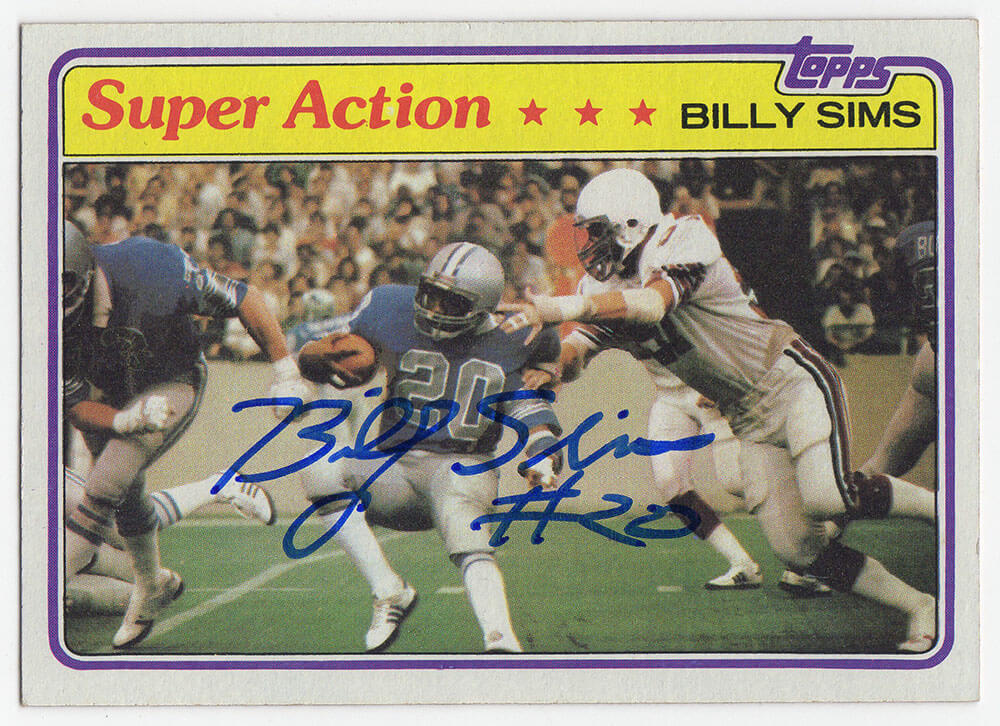 Billy Sims Signed Detroit Lions 1981 Topps Super Action Football Trading Card #473 - SIMCAR306 - Billy Sims Signed Detroit Lions 1981 Topps Super Action Football Trading Card #473 product image