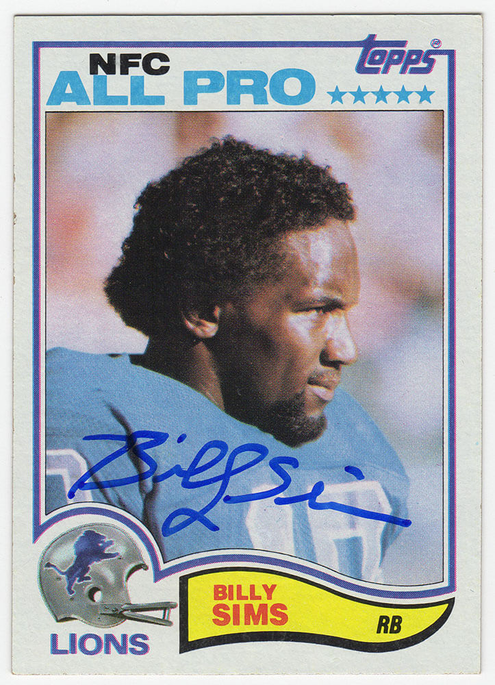 Billy Sims Signed Detroit Lions 1982 Topps All Pro Football Trading Card #349 - SIMCAR307 - Billy Sims Signed Detroit Lions 1982 Topps All Pro Football Trading Card #349 product image