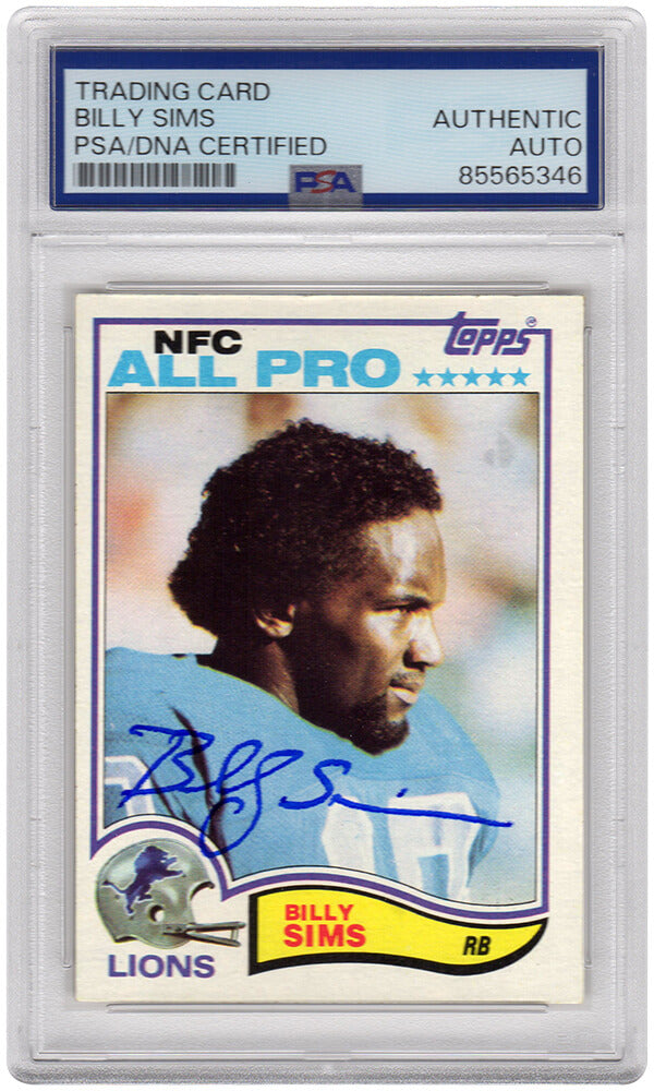 Billy Sims Signed Detroit Lions 1982 Topps All Pro Football Trading Card #349 - (PSA Encapsulated) - SIMCAR309 - Billy Sims Signed Detroit Lions 1982 Topps All Pro Football Trading Card #349 - (PSA Encapsulated) product image