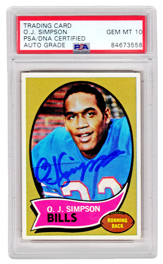 O.J. Simpson Signed Buffalo Bills 1970 Topps Rookie Football Card #90 (PSA/DNA Encapsulated - Auto Grade 10) - SIMCAR316 - O.J. Simpson Signed Buffalo Bills 1970 Topps Rookie Football Card #90 (PSA/DNA Encapsulated - Auto Grade 10) product image