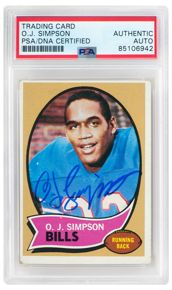 O.J. Simpson Signed Buffalo Bills 1970 Topps Rookie Football Card #90 (PSA/DNA Encapsulated) - SIMCAR318 - O.J. Simpson Signed Buffalo Bills 1970 Topps Rookie Football Card #90 (PSA/DNA Encapsulated) product image